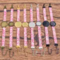 DIY βραχιόλι PU δέρμα λουλούδι βάση κράμα ρυθμιζόμενο κοσμήματα χειροτεχνίας - 18mm Αντίκ Ασημί Δίσκος / Αρ.3 Ροζ Ανθικό Σχέδιο