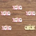 XOXO Geëmailleerde metalen bedels letters roze wit DIY sieraden hangers accessoires - Nr. 1 (19E1) / 15x25mm / Roze