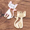Pendentif breloque chat mignon en émail alliage or KC accessoire bijoux variante - Blanc