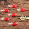 Rode lippen roos geëmailleerd legering hanger voor DIY sieraden maken accessoires. - Nr. 2 (19E1) / 13x30mm / Rood