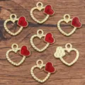 DIY heart-shaped alloy pendant charms with red glitter for jewelry making and crafting. - Heart Style 1 / 18x18mm / Red