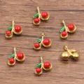 Gold Edelstahl Kirsche Charms Anhänger Emailliertes Obst Schmuck Zubehör Basteln - Kirsche (Nr. 16) / 10x10mm