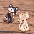 Pendentif chat en alliage émaillé breloque pour fabrication de bijoux artisanat - Noir et Blanc
