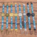 DIY Χειροποίητο Βραχιόλι από Δέρμα PU με Λουλούδια και Ρυθμιζόμενη Αλυσίδα Χρώματος - 18mm Αντίκ Ασημί Δίσκος / Αρ.4 Μπλε Ανθικό Σχέδιο