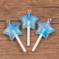Blue star shape lollipop resin charm pendant for DIY bracelets and bags accessories. - Pentagram / 21x44mm (1 Piece) / Blue