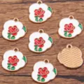 DIY alloy enamel rose flower charms set for jewelry making, heart shape pendant accessories. - No. 3 (19E1) / 17x18mm / Red