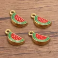 Stainless steel watermelon enamel charm 3D fruit pendant for DIY jewelry making 1pc - Watermelon (No. 13) / 10x20mm