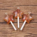 DIY resin acrylic star lollipop pendant charms for bracelet and bag decoration. - Pentagram / 21x44mm (1 Piece) / Brown