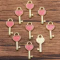 DIY lega cuore chiave ciondoli glitter rosa accessori per la creazione di gioielli fatti a mano - Stile 2 Chiave Cuore / 7x16mm / Rosa