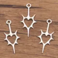Silver tone alloy thorn heart charm DIY jewelry pendant accessory for necklace making. - Hollow Heart With Thorns Style (28A2-4) / 19x44mm (1.2g)