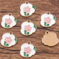 Enamel rose flower charms alloy pendants DIY jewelry making accessories gold plated white - No. 3 (19E1) / 17x18mm / Pink