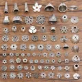 Antique silver alloy flower caps spacer beads DIY jewelry making accessories charm findings - Random Mixed / 30.00g / Antique Silver