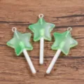 DIY green star lollipop resin charms pendants for jewelry making, bag and bracelet hanging decor. - Pentagram / 21x44mm (1 Piece) / Green