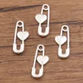 DIY alloy jewelry accessories silver heart safety pin pendant charm for necklace bracelet - Heart Safety Pin Style (28A2-5) / 12x30mm (2g)