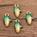 3D Edelstahl Mais Anhänger Gold Grün Emailliert Schmuckherstellung Basteln DIY Zubehör - Mais (Nr. 15) / 9x16mm
