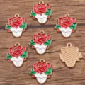 Enamel rose alloy charm pendants for DIY jewelry making, beautiful red flower charms accessories. - No. 4 (19E1) / 18x20mm / Red