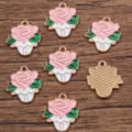 Alloy enamel rose flower pendants DIY jewelry accessories charms set for crafts - No. 4 (19E1) / 18x20mm / Pink
