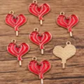 Ciondoli a cuore in smalto rosso lega fai da te gioielli accessori artigianato 7 pz - Stile 4 Lecca-lecca Cuore / 20x26mm / Rosso