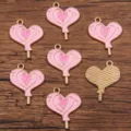 Ciondoli cuore lecca-lecca in smalto di lega, accessori per gioielli DIY rosa e oro per bracciali. - Stile 4 Lecca-lecca Cuore / 20x26mm / Rosa