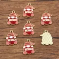Cute red glitter gnome metal enamel charms pendants for DIY jewelry making and craft accessories. - Gnome No. 1 (6N1)
