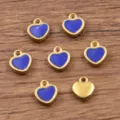 Ciondoli cuore smalto oro acciaio inossidabile fai da te per gioielli 5x6mm blu 1pz - Pendaglio a Cuore (Solo Ciondolo) / 1 Pezzo / Blu scuro