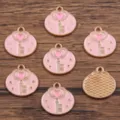 Pink heart key enamel alloy charm pendant DIY jewelry making accessories variant - No. 5 (19E1) / 17x18mm / Pink