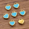 Ciondoli a cuore in acciaio inossidabile dorato smalto blu per gioielli fai da te 5x6mm. - Pendaglio a Cuore (Solo Ciondolo) / 1 Pezzo / Celeste