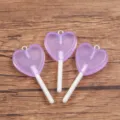 DIY Resin Heart Lollipop Pendant Craft Charm Purple Glitter Cute Jewelry Accessory - Heart / 21x46mm (1 Piece) / Purple