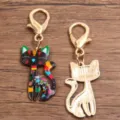 DIY Alliage Émail Chat Pendentif Mignon Coloré Breloques Accessoires De Bijoux Set - Style Avec Fermoir Mousqueton / Noir