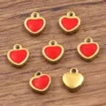 Piccoli ciondoli a cuore in acciaio inossidabile oro smalto rosso accessori gioielli DIY 5x6mm - Pendaglio a Cuore (Solo Ciondolo) / 1 Pezzo / Rosso