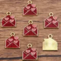 Valentine red enamel heart envelope pendant DIY alloy jewelry accessory for handmade necklace. - No. 6 (19E1) / 14x16mm / Red