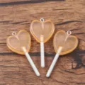 Heart lollipop resin charm pendant DIY jewelry making accessories crafts bracelet bag decor - Heart / 21x46mm (1 Piece) / Light Coffee