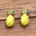 Goldener Ananas Emaillierter Metall Anhänger für DIY Schmuck Halskette Herstellung - Ananas (Nr. 22) / 8x17mm