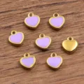 Ciondoli a cuore smaltati in oro in acciaio inossidabile accessori per gioielli DIY 5x6mm - Pendaglio a Cuore (Solo Ciondolo) / 1 Pezzo / Viola