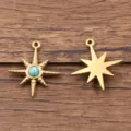 Edelstahl Stern Charm Anhänger mit Naturstein für DIY Halskette Schmuckherstellung - Sternstil / 1 Stück (21x24mm) / Blaugrün