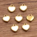 Ciondoli cuore smalto oro acciaio inossidabile ciondoli fai da te accessori 5x6mm - Pendaglio a Cuore (Solo Ciondolo) / 1 Pezzo / Bianco