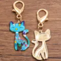 Charm pendentif chat émail alliage mignon avec fermoir mousqueton pour bijoux bricolage - Style Avec Fermoir Mousqueton / Bleu