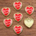DIY Lega ciondoli cuore smalto rosso con testo Kiss me per accessori di gioielli. - Stile 6 Cuore (Kiss me) / 17x20mm / Rosso