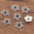 Antiek zilveren bloem kraalkappen metaal legering DIY sieraden maken afstandshouders - Vijfbladige Bloemstijl (1002) / 2*12mm / Antiek Zilver