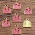 Enamel pink heart envelope pendant charm for DIY alloy jewelry making and accessories supply. - No. 6 (19E1) / 14x16mm / Pink