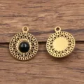 Edelstahl Schwarzer Stein runder Anhänger DIY Halskette Ohrring Schmuck Zubehör 1pc. - Runder Sonnenblumenstil / 1 Stück (15x18mm) / Schwarz