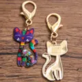 DIY alliage pendentif charm renard coloré imprimé avec fermoir mousqueton pour bijoux - Style Avec Fermoir Mousqueton / Violet