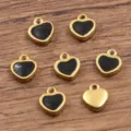 Ciondoli a cuore in acciaio inossidabile dorato smalto nero accessori gioielli DIY 5x6mm - Pendaglio a Cuore (Solo Ciondolo) / 1 Pezzo / Nero