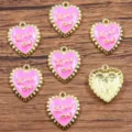 Ciondoli a cuore in smalto rosa con bordi dorati e lettere per la creazione di gioielli. - Stile 6 Cuore (Kiss me) / 17x20mm / Rosa