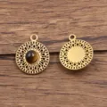 Edelstahl Naturstein runde hohle Anhänger DIY Schmuckherstellung Charms Zubehör. - Runder Sonnenblumenstil / 1 Stück (15x18mm) / Katzenaugen-Farbe