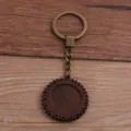 Porte-clés vide en bois bricolage avec anneau en bronze et pendentif rond sculpté. - Style C / 25mm / Bronze Antique
