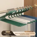 Multi-layer gooseneck pants hanger for closet, non-slip space-saving metal trouser rack storage - Adult Reverse Style / Luxury Green