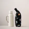 Custodia per Tazza in Tessuto Ricamato Farfalla Nera, Borsa di Conservazione per Termos. - Farfalla Nera