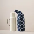 Copritazza in tessuto ricamato con thermos, borsa di stoccaggio da viaggio all'aperto. - Cerchio Blu Marino