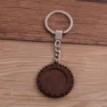 DIY porte-clés en bois plateau rond support pendentif anneau métallique accessoire fait main - Style C / 25mm / Argent antique